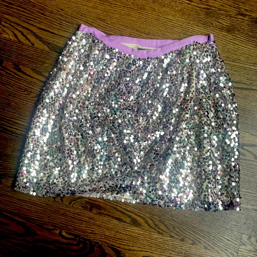 J. Crew faux-wrap, sequinned mini skirt.